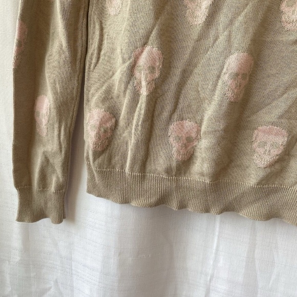 Chelsea + Theodore Skull Sweater Tan And Pink Cotton Modal - Picture 8 of 10